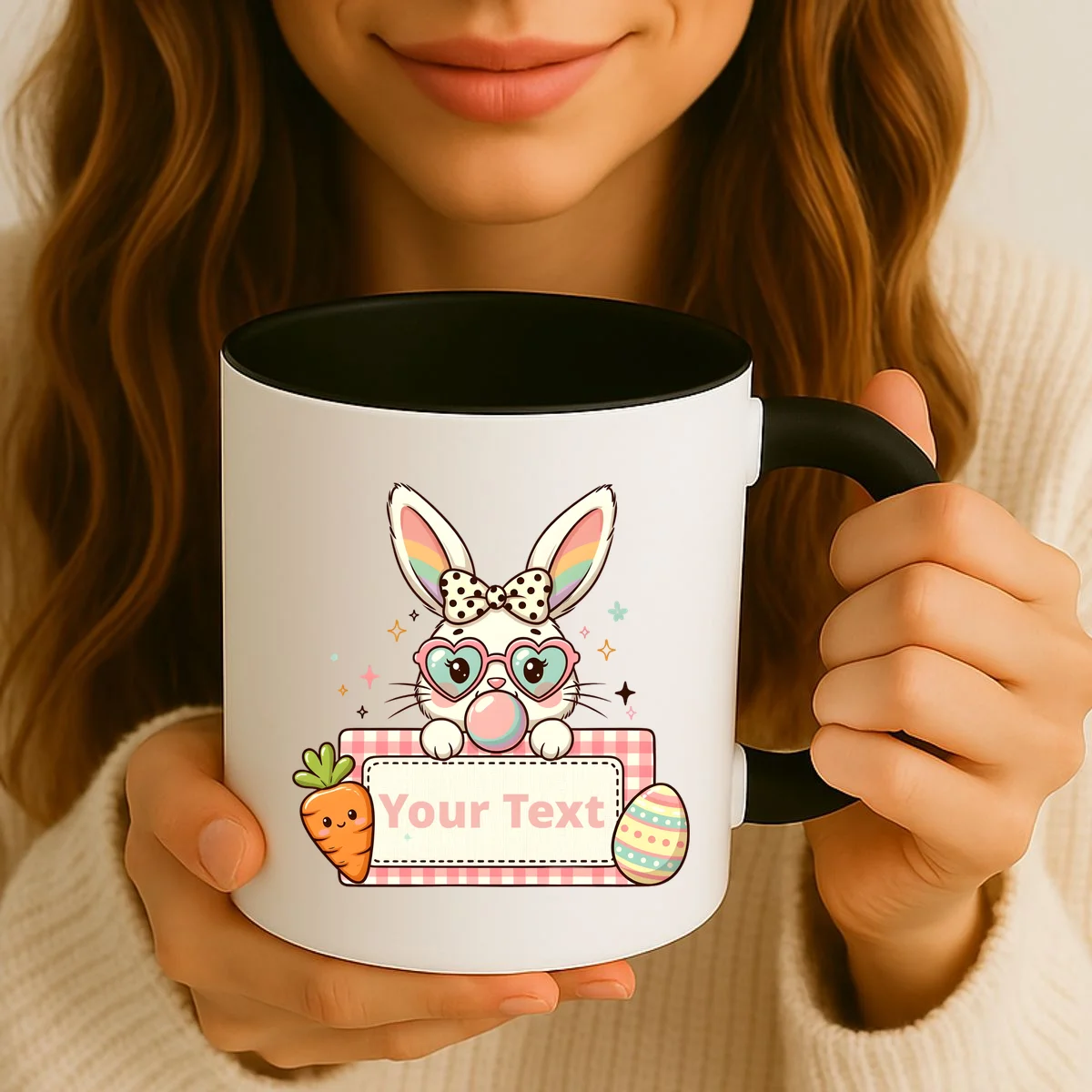 Your Text Personalized Custom Text Cute Girls Easter Bunny Coffee Mug - Front 2