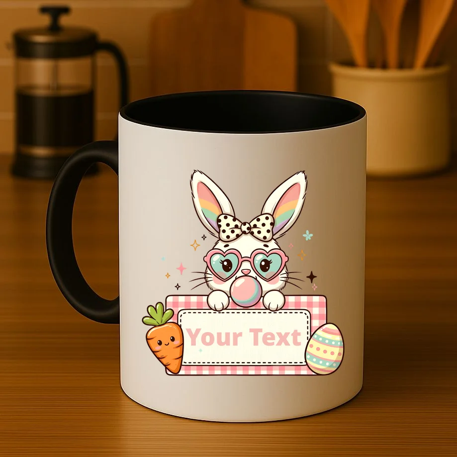Your Text Personalized Custom Text Cute Girls Easter Bunny Coffee Mug - Front 3