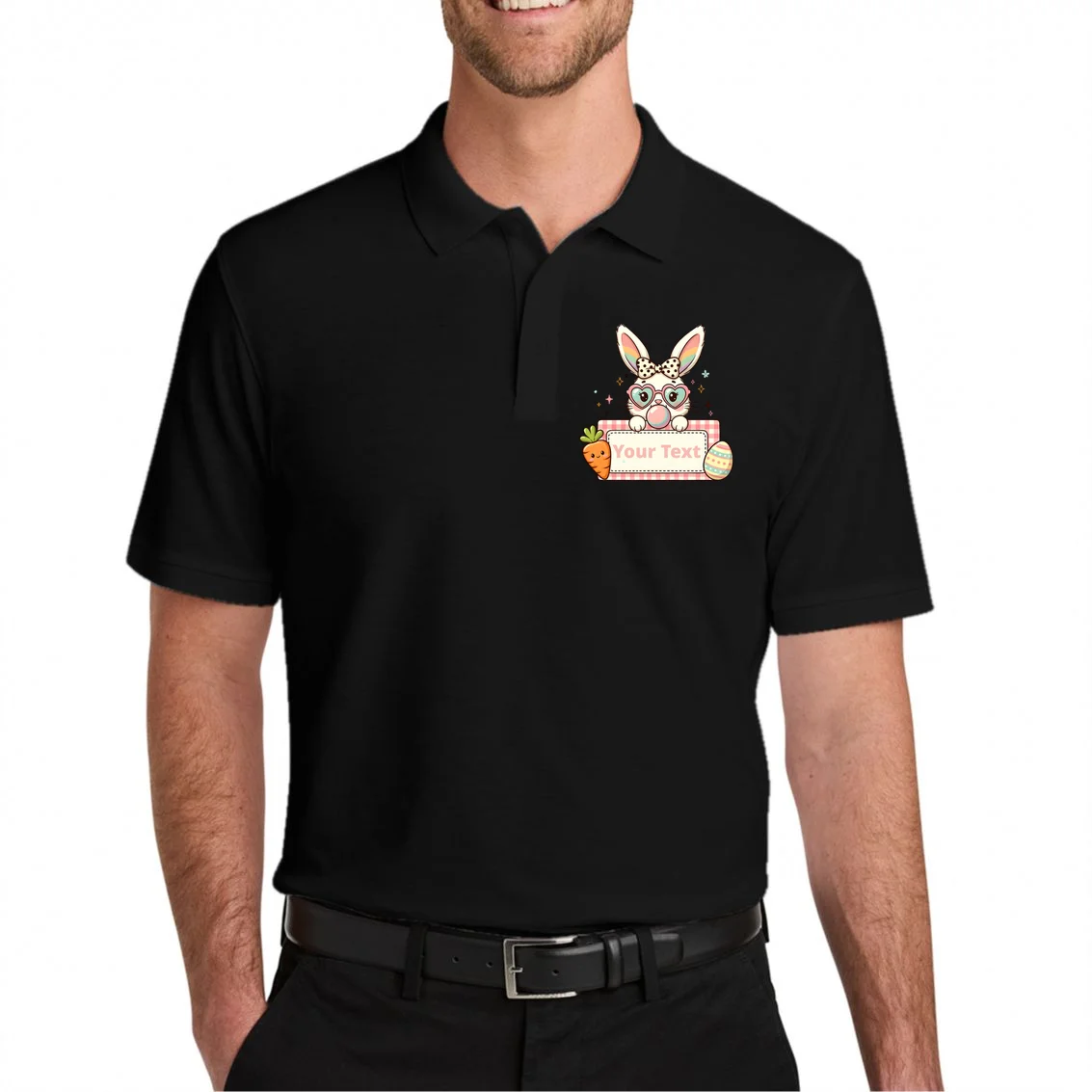 Your Text Personalized Custom Text Cute Girls Easter Bunny Men's Polo - Front 1