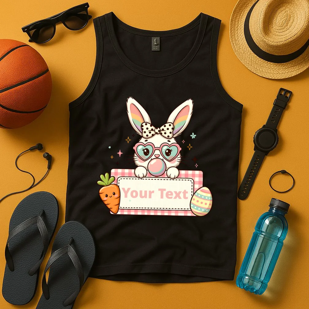 Your Text Personalized Custom Text Cute Girls Easter Bunny Tank Top - Front 3