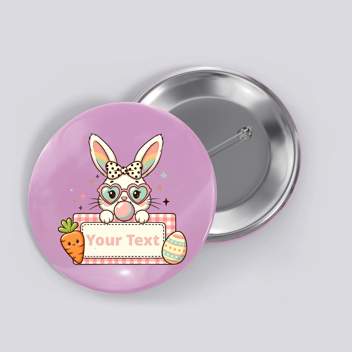 Your Text Personalized Custom Text Cute Girls Easter Bunny Button - Front