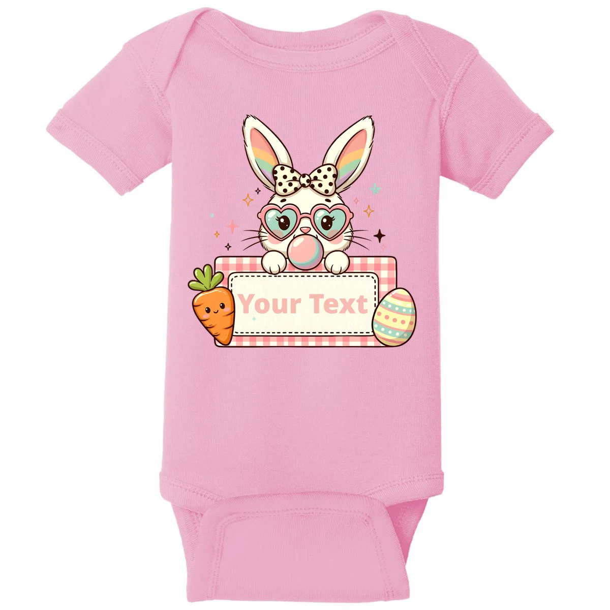 Your Text Personalized Custom Text Cute Girls Easter Bunny Baby Bodysuit - Front