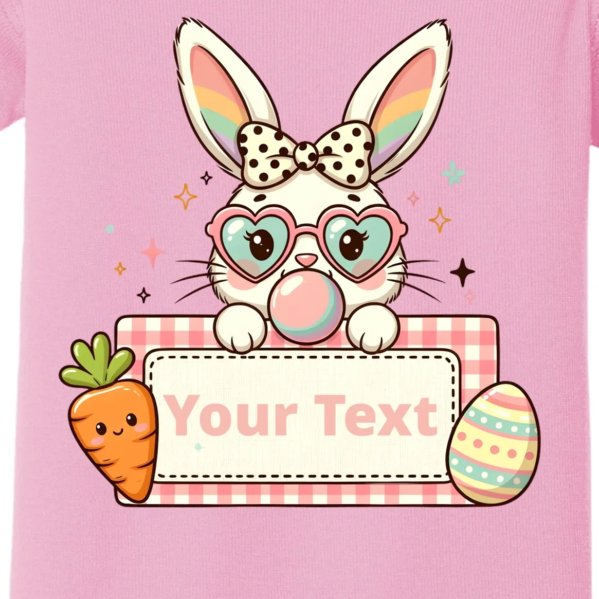 Your Text Personalized Custom Text Cute Girls Easter Bunny Baby Bodysuit - Front - Close-up