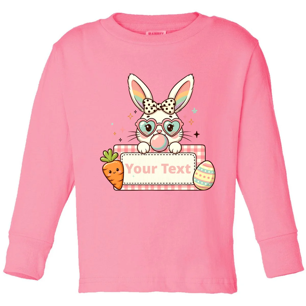 Your Text Personalized Custom Text Cute Girls Easter Bunny Toddler Long Sleeve Shirt - Front