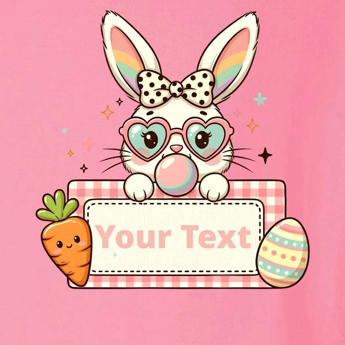 Your Text Personalized Custom Text Cute Girls Easter Bunny Toddler Long Sleeve Shirt - Front - Close-up