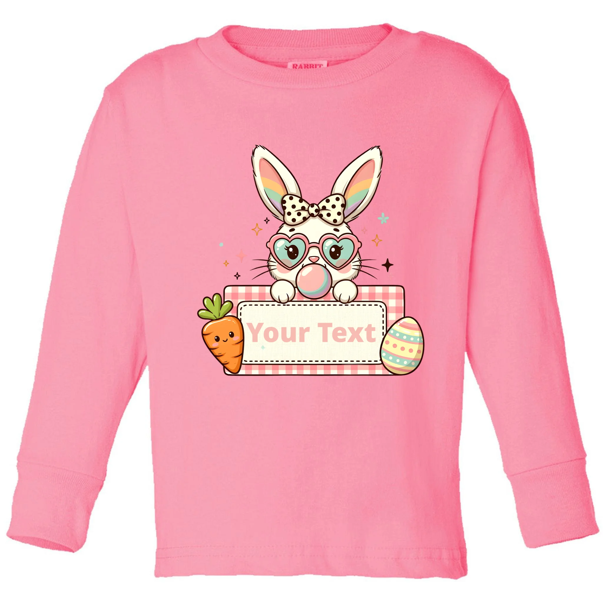 Your Text Personalized Custom Text Cute Girls Easter Bunny Toddler Long Sleeve Shirt - Front