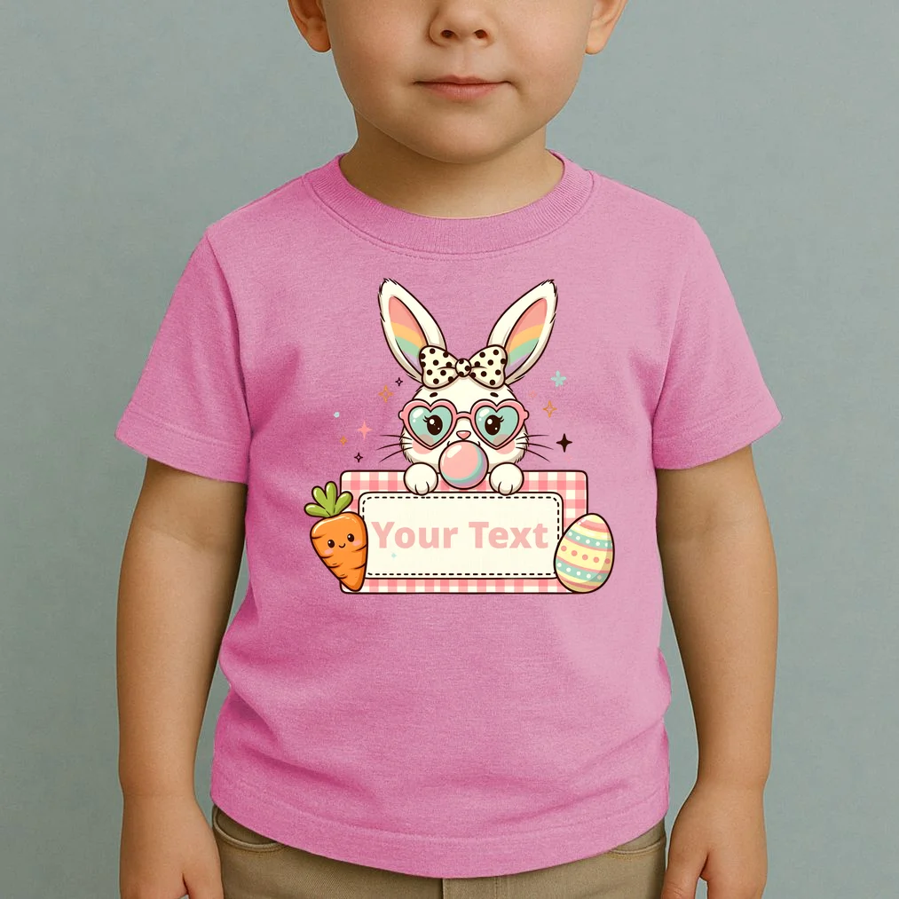 Your Text Personalized Custom Text Cute Girls Easter Bunny Toddler T-Shirt - Front 1