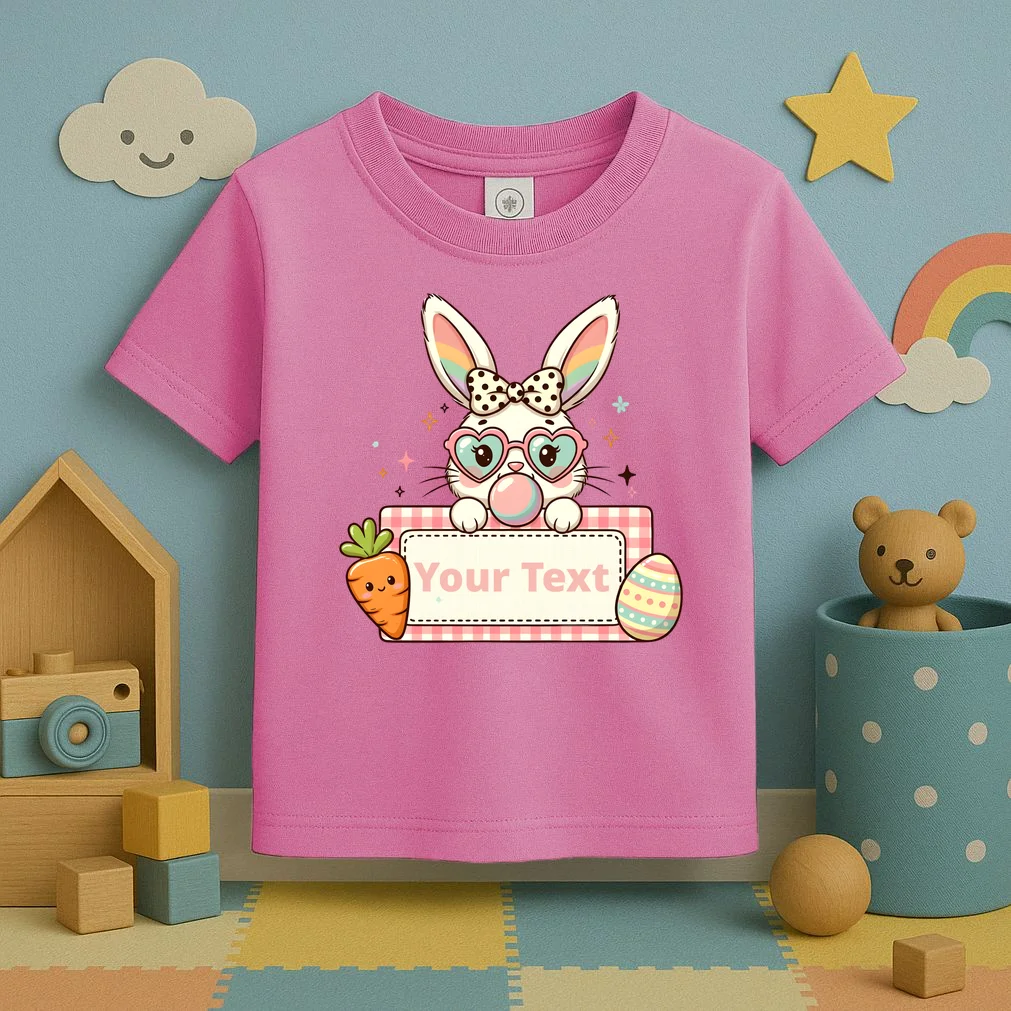 Your Text Personalized Custom Text Cute Girls Easter Bunny Toddler T-Shirt - Front 2