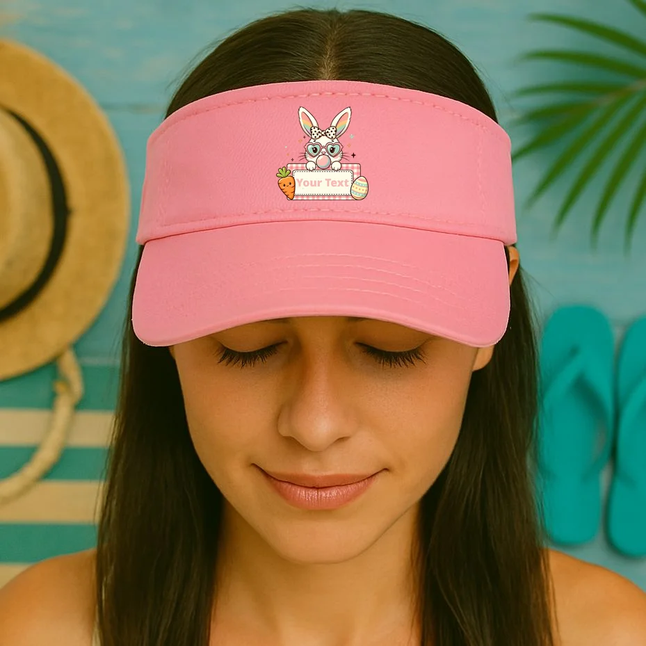 Your Text Personalized Custom Text Cute Girls Easter Bunny Visor - Front 1