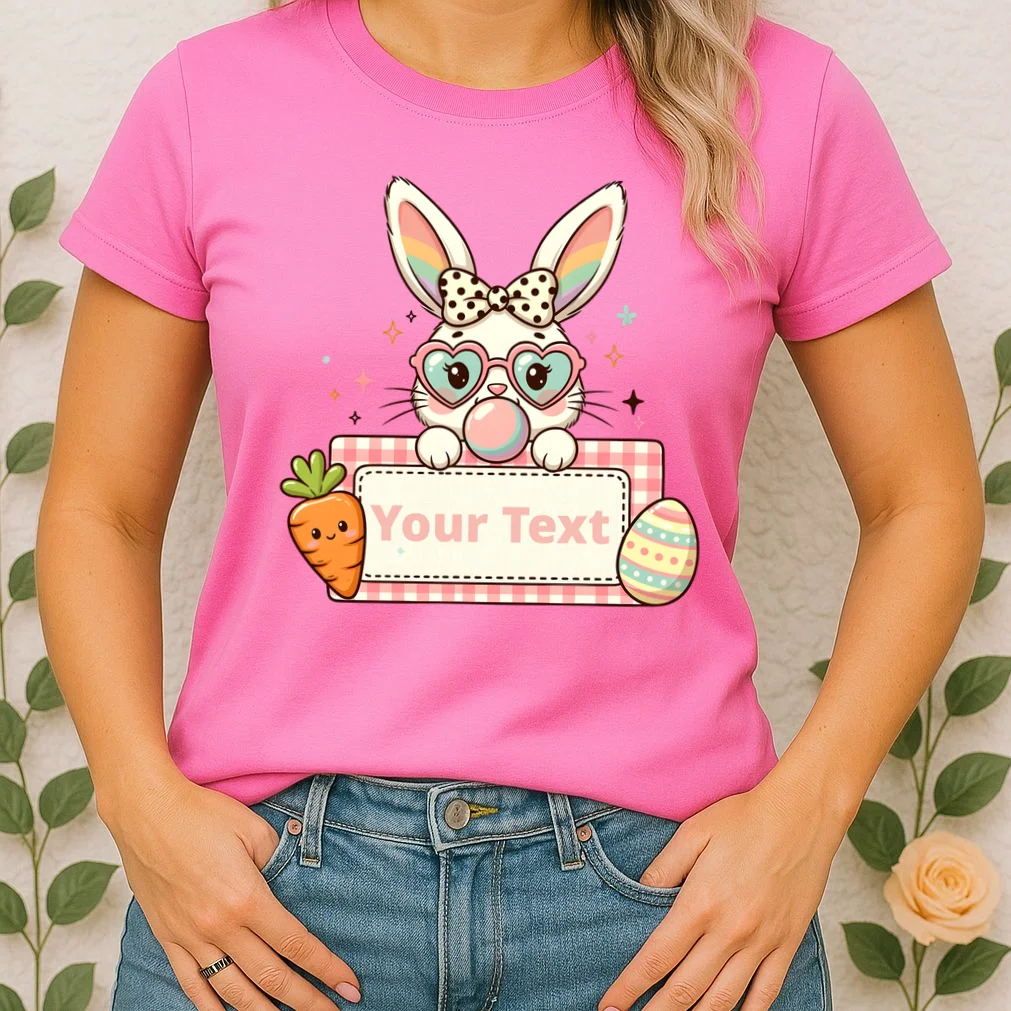 Your Text Personalized Custom Text Cute Girls Easter Bunny Women's T-Shirt - Front 1