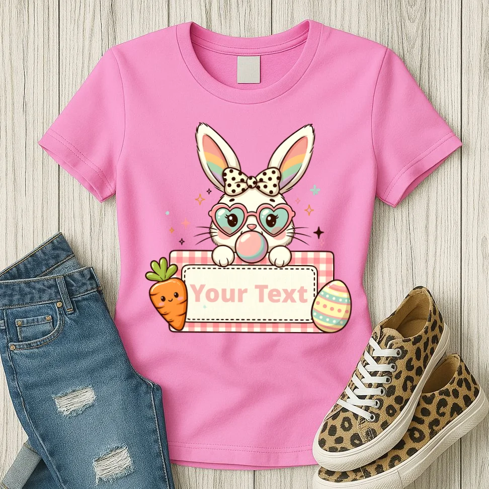 Your Text Personalized Custom Text Cute Girls Easter Bunny Women's T-Shirt - Front 2