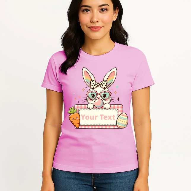 Your Text Personalized Custom Text Cute Girls Easter Bunny Women's T-Shirt - Front 3
