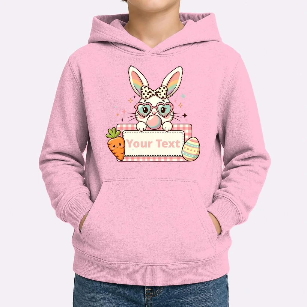 Your Text Personalized Custom Text Cute Girls Easter Bunny Kids Hoodie - Front 1