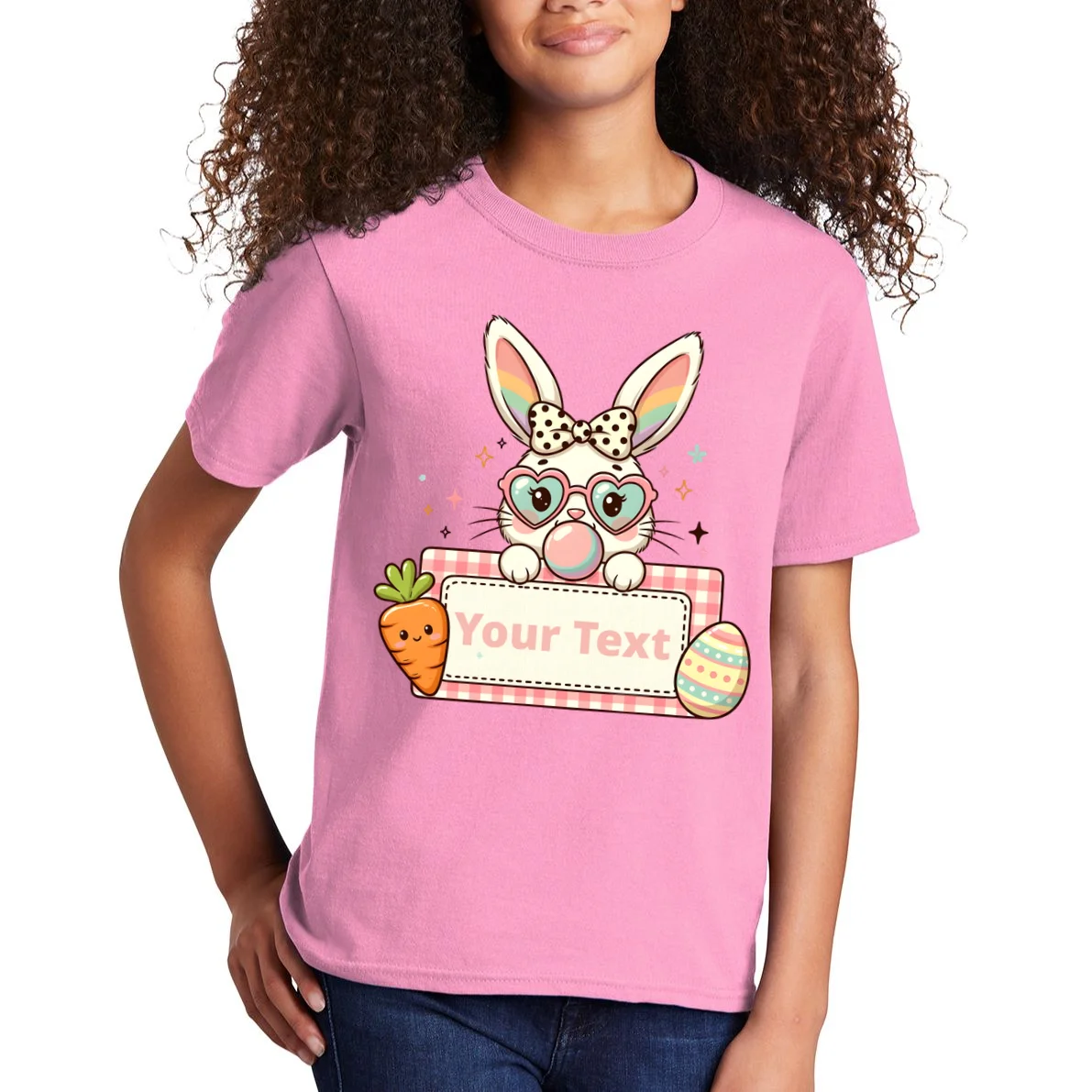 Your Text Personalized Custom Text Cute Girls Easter Bunny Kids T-Shirt - Front 1