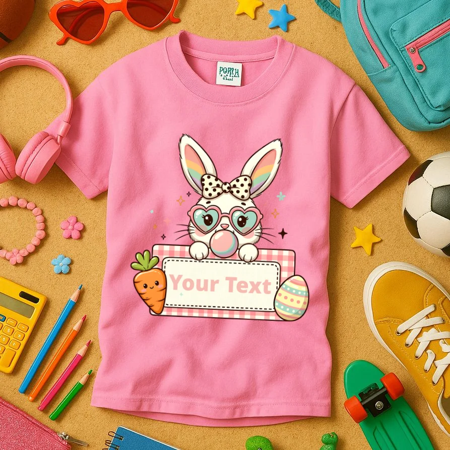 Your Text Personalized Custom Text Cute Girls Easter Bunny Kids T-Shirt - Front 2